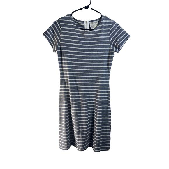 Sail to Sable Dress XS Navy Blue White Stripe Gold Zip Short Sleeve Mini Resort - Picture 2 of 9